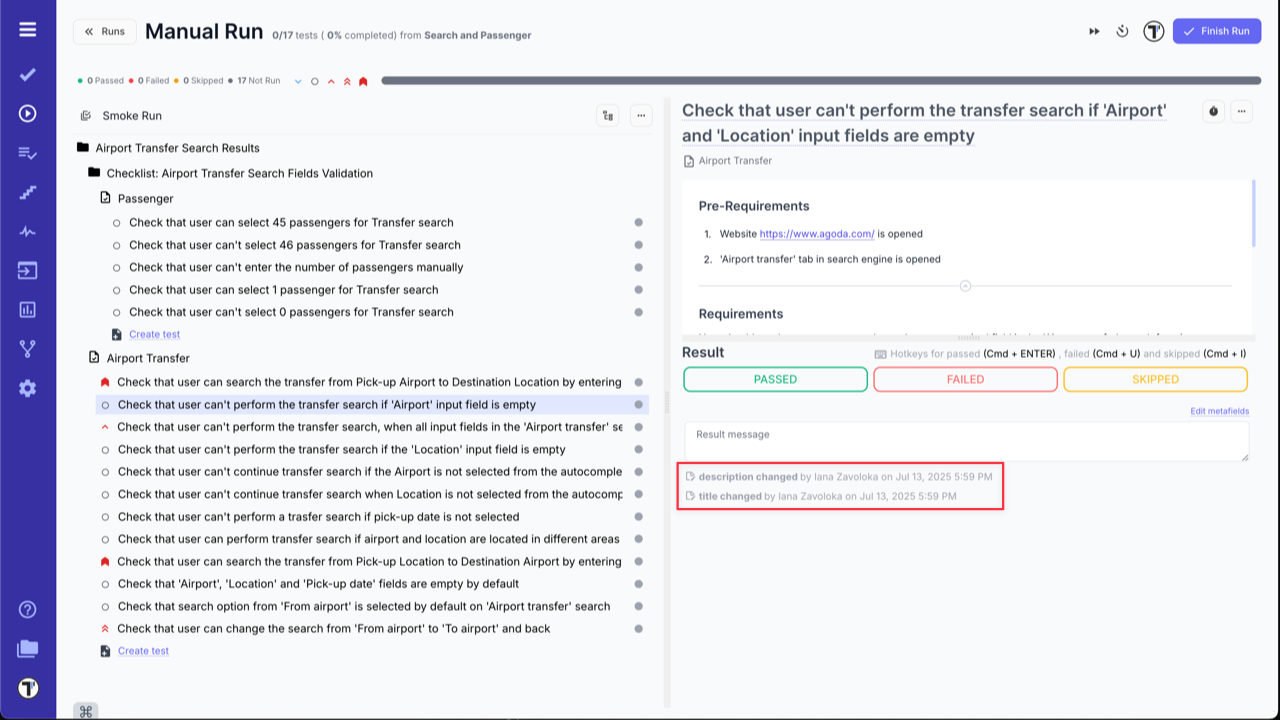 Testomat.io - test case history